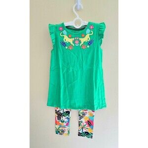 NWOT Mini Boden Frill Sleeve Tunic Set Green Jungle